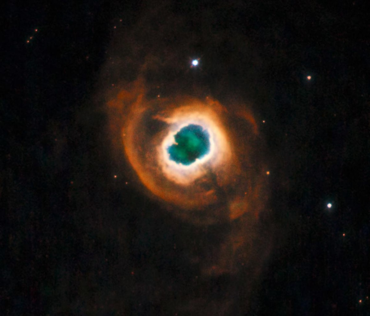This image has been released by NASA as the last "pretty" image made by the Hubble Space Telescope's Wide Field Planetary Camera 2. The image made May 4, 2009 is of the planetary nebula ...