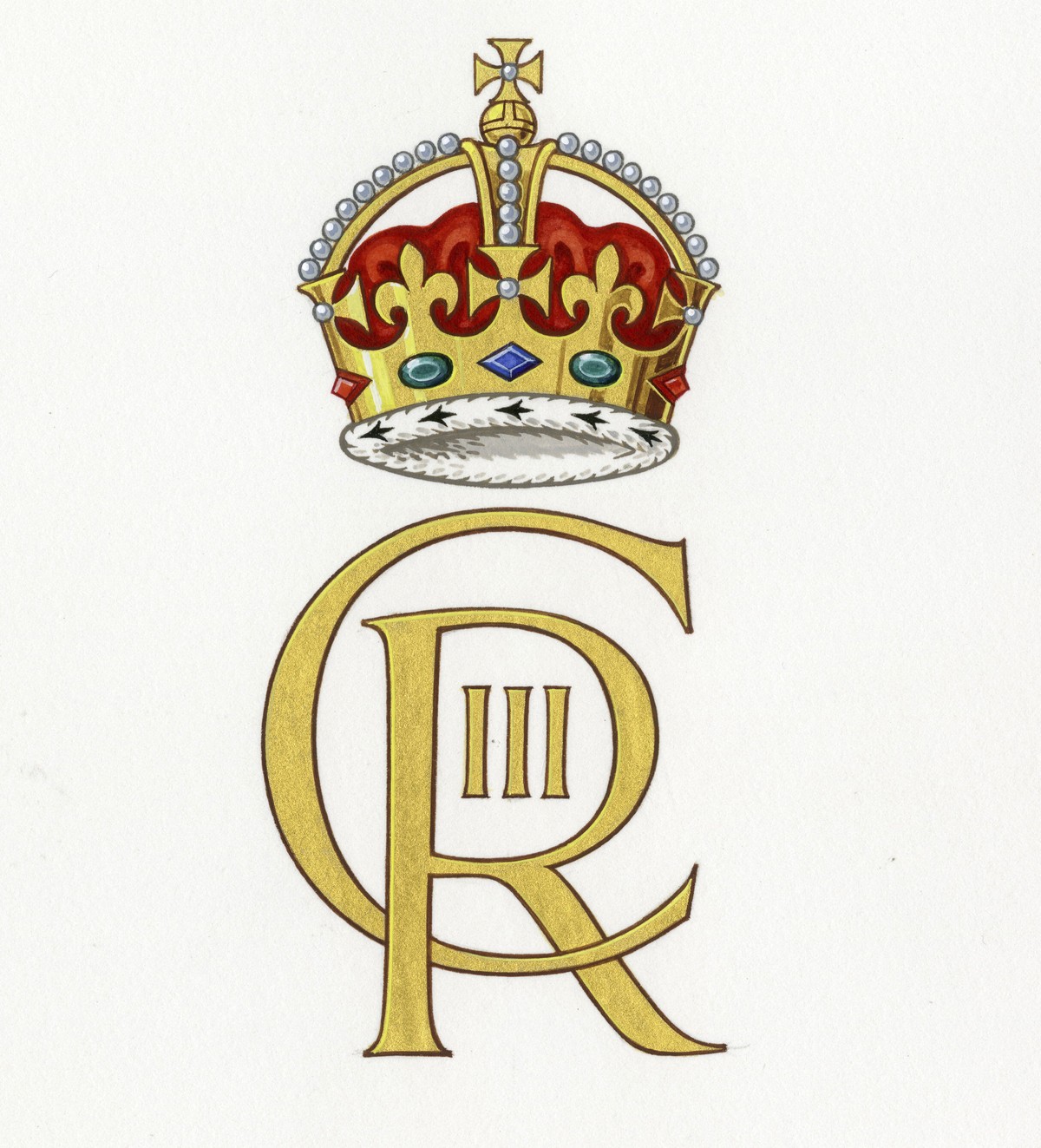 This undated photo released by Buckingham Palace on Monday, Sept. 26, 2022, shows the new cypher that will be used by King Charles III. The cypher is the Sovereign's monogram, consisting of the i ...