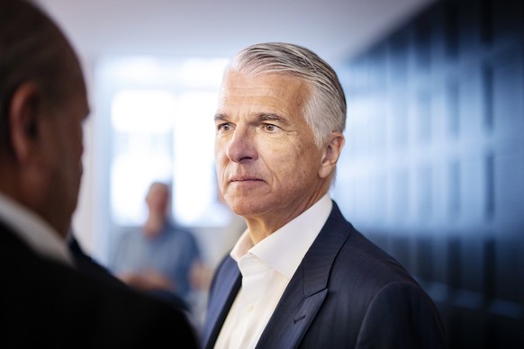 Sergio P. Ermotti, Group Chief Executive Officer of Swiss bank UBS speaks during a delegates&#039; meeting of the FDP party of the Canton of Zurich on Tuesday April 8, 2025 in Zurich, Switzerland. (KE ...