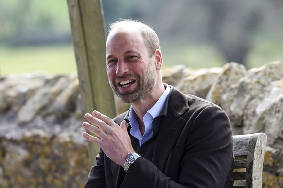 Britain&#039;s Prince William, the Prince of Wales reacts during his visit to Pensford, for the inaugural event for sixty of the Duchy of Cornwall&#039;s next generation of farming tenants, aimed at i ...