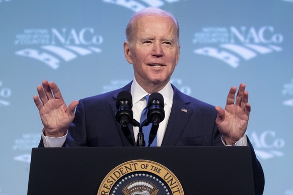 epa10467111 U.S. President Joe Biden speaks at the National Association of Counties (NACo) 2023 Legislative Conference in Washington, DC, U.S., Feb. 14, 2023. Biden outlined his views on the economy…