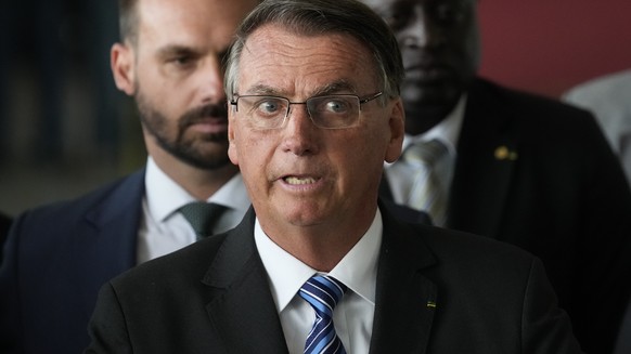 Brazilian President Jair Bolsonaro speaks from his official residence of Alvorada Palace in Brasilia, Brazil, Tuesday, Nov. 1, 2022, the leader&#039;s first public comments since losing the Oct. 30 pr ...