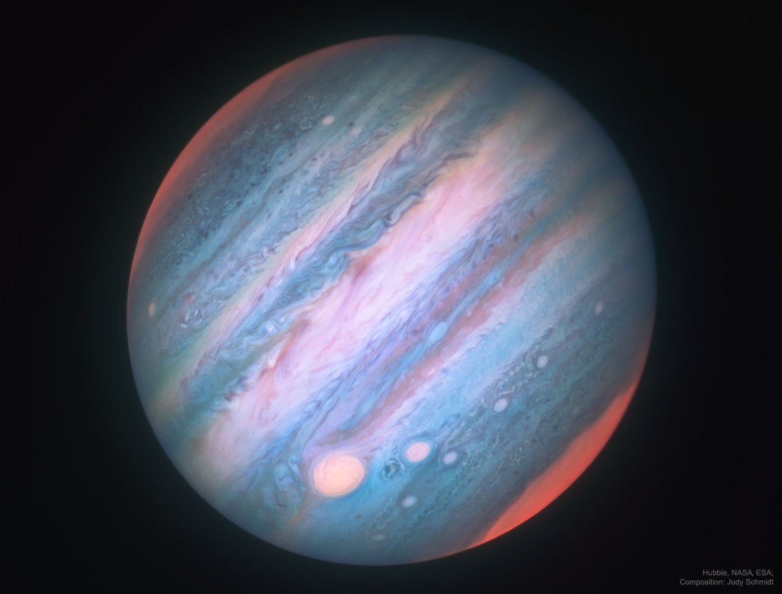 Der Gasplanet Jupiter in einer Infrarot-Aufnahme des Weltraumteleskops Hubble.