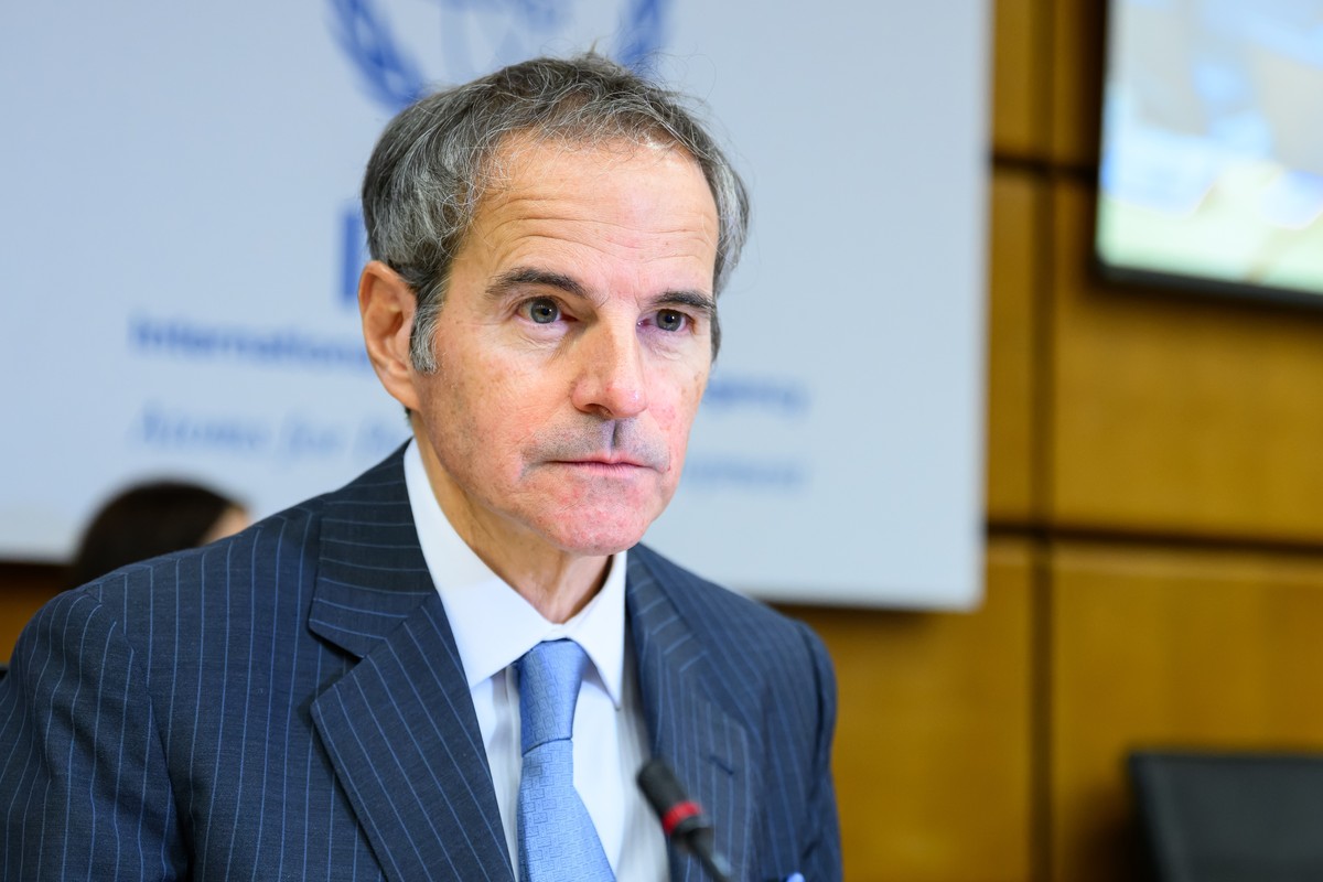 epa12192303 Director General of the International Atomic Energy Agency (IAEA), Rafael Mariano Grossi gestures while attending a press conference during an IAEA Board of Governors meeting at the IAEA h ...