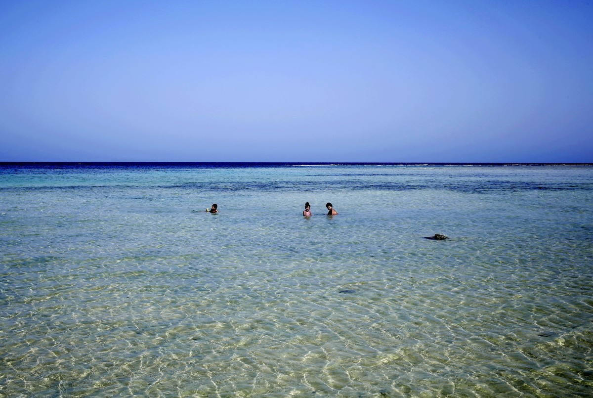 Children play in the Red Sea during the Eid al-Adha, or "Feast of Sacrifice", Muslim holiday, in Marsa Alam, Egypt, 435 miles (700 kilometers) southeast of Cairo, Sunday, Sept. 3, 2017. (AP  ...