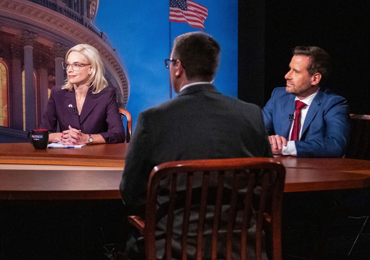 U.S. Senate candidates Rep. Ashley Hinson, R-Iowa, and Rep. Josh Turek, D-Council Bluffs, take questions during a debate Wednesday, Oct. 7, 2026, in Johnston, Iowa. (Cody Scanlan/The Des Moines Regist ...
