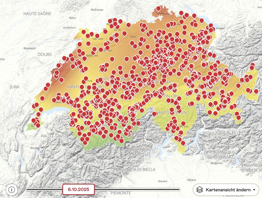 So zeigt sich die Entwicklung und Prognose der Blätterverfärbung. Hier geht's zum interaktiven Laubtracker.