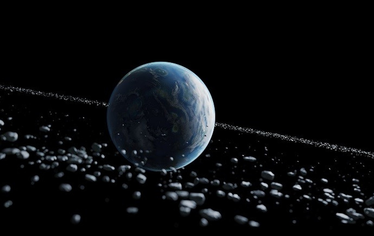 Künstlerische Darstellung des Rings aus Asteroidentrümmern
https://www.monash.edu/science/news-events/news/current/earth-may-have-had-a-ring-system-466-million-years-ago