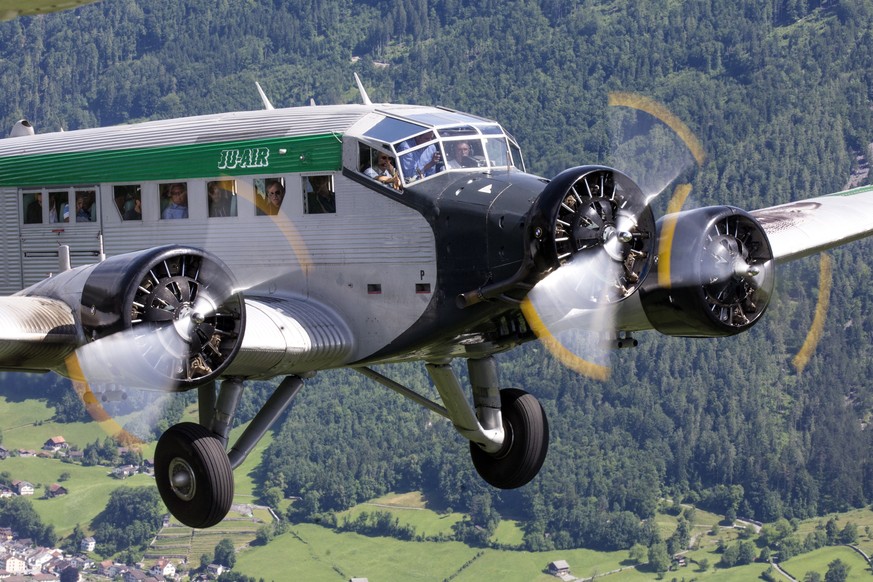 epa06928809 A handout photo dated 22 June 2015 and made available by Swiss JU-AIR on 05 August 2018 showing a historic JU-52 aircraft of the JU-AIR in the air. A JU-52 of the JU-AIR crashed on 05 Augu ...