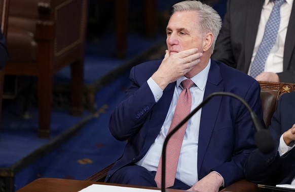 Rep.  Kevin McCarthy, R-Calif., listens as the second ballot is cast for the next Speaker of the House on opening day of the 118th Congress at the Capitol, Tuesday, January 3, 2023, in W .  ..