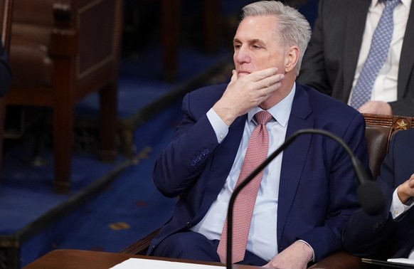 Rep. Kevin McCarthy, R-Calif., listens as the second round of votes are cast for the next Speaker of the House on the opening day of the 118th Congress at the U.S. Capitol, Tuesday, Jan. 3, 2023, in W ...