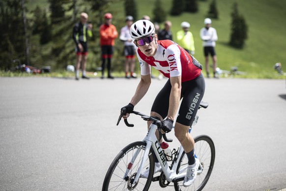 Jan Sommer from Switzerland of Swiss Cycling during the seventh stage, a 118.1 km race in Villars-Sur-Ollon, at the 87th Tour de Suisse UCI World Tour cycling race, on Saturday, June 15, 2024. (KEYSTO ...