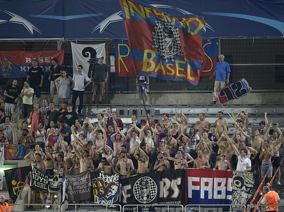 FC Basel&#039;s fans during an UEFA Champions League play-off round second leg soccer match between Israel&#039;s Maccabi Tel Aviv FC and Switzerland&#039;s FC Basel 1893 in the Bloomfield stadium in  ...