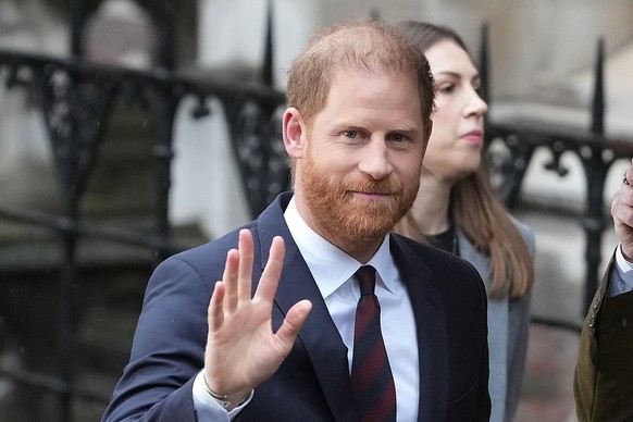 FILE - Britain's Prince Harry arrives at London's High Court to lead a group accusing the Daily Mail's publisher of privacy invasion through unlawful tactics in a trial that is part of  ...