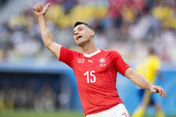 epa06860970 Switzerland&#039;s midfielder Blerim Dzemaili reacts during the FIFA World Cup 2018 round of 16 soccer match between Sweden and Switzerland in St.Petersburg, Russia, 03 July 2018.

(REST ...