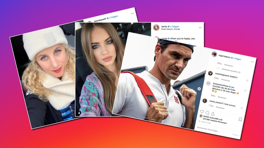 Instagram-Post von Mode-Influencerin Xenia Tchoumitcheva,
Mountainbikerin Jolanda Neff und Tennis-Star Roger Federer.