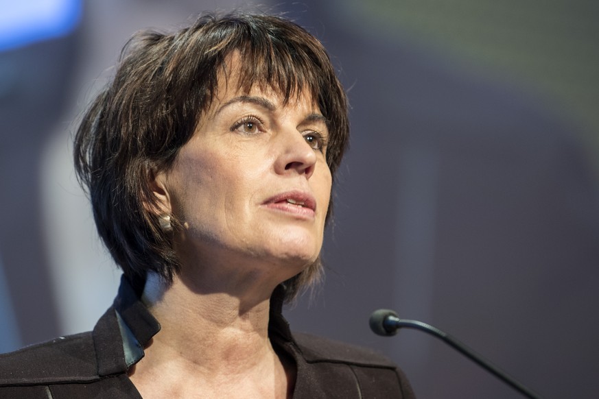 Bundesraetin Doris Leuthard spricht an der Delegiertenversammlung der CVP Schweiz, am Samstag, 27. Januar 2018, in Bern. (KEYSTONE/Peter Schneider)