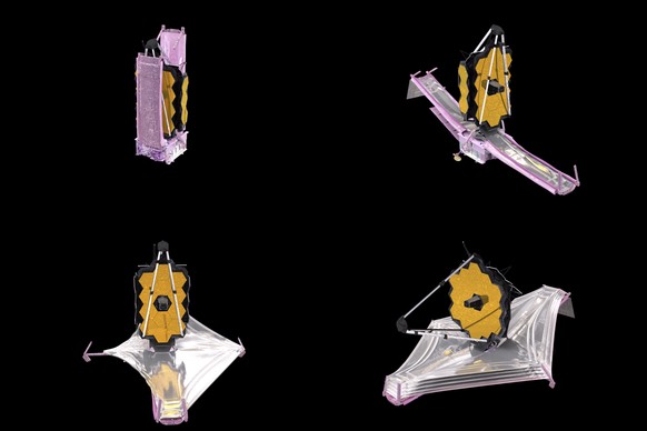 Diese Grafiken zeigen, wie sich die Komponenten des Teleskops entfalten.