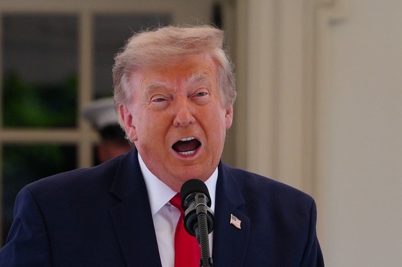 epa13109095 US President Donald Trump delivers remarks as he hosts top IndyCar drivers at the White House in Washington, DC, USA, 13 July 2026, to promote the inaugural Freedom 250 Grand Prix. The rac ...