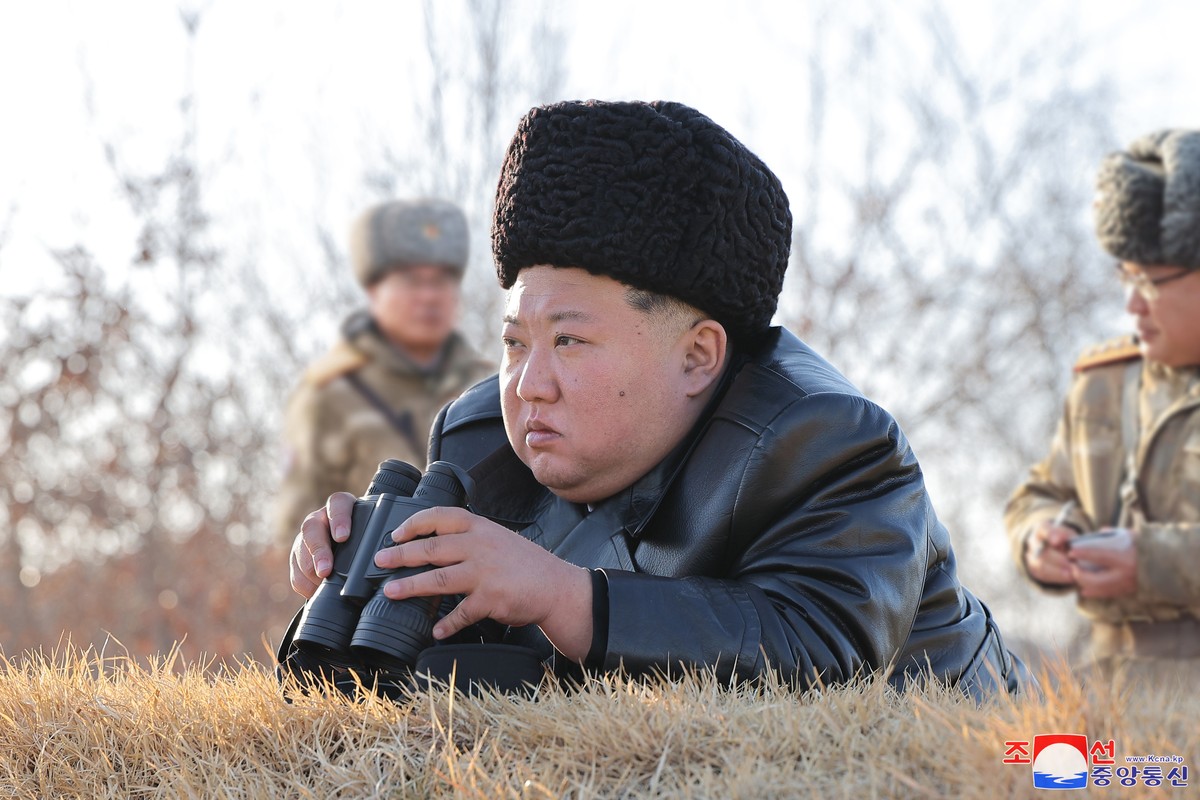 epa11929095 A photo released by the official North Korean Central News Agency (KCNA) shows North Korean leader Kim Jong Un overseeing a strategic cruise missile launching drill in the West Sea of Kore ...