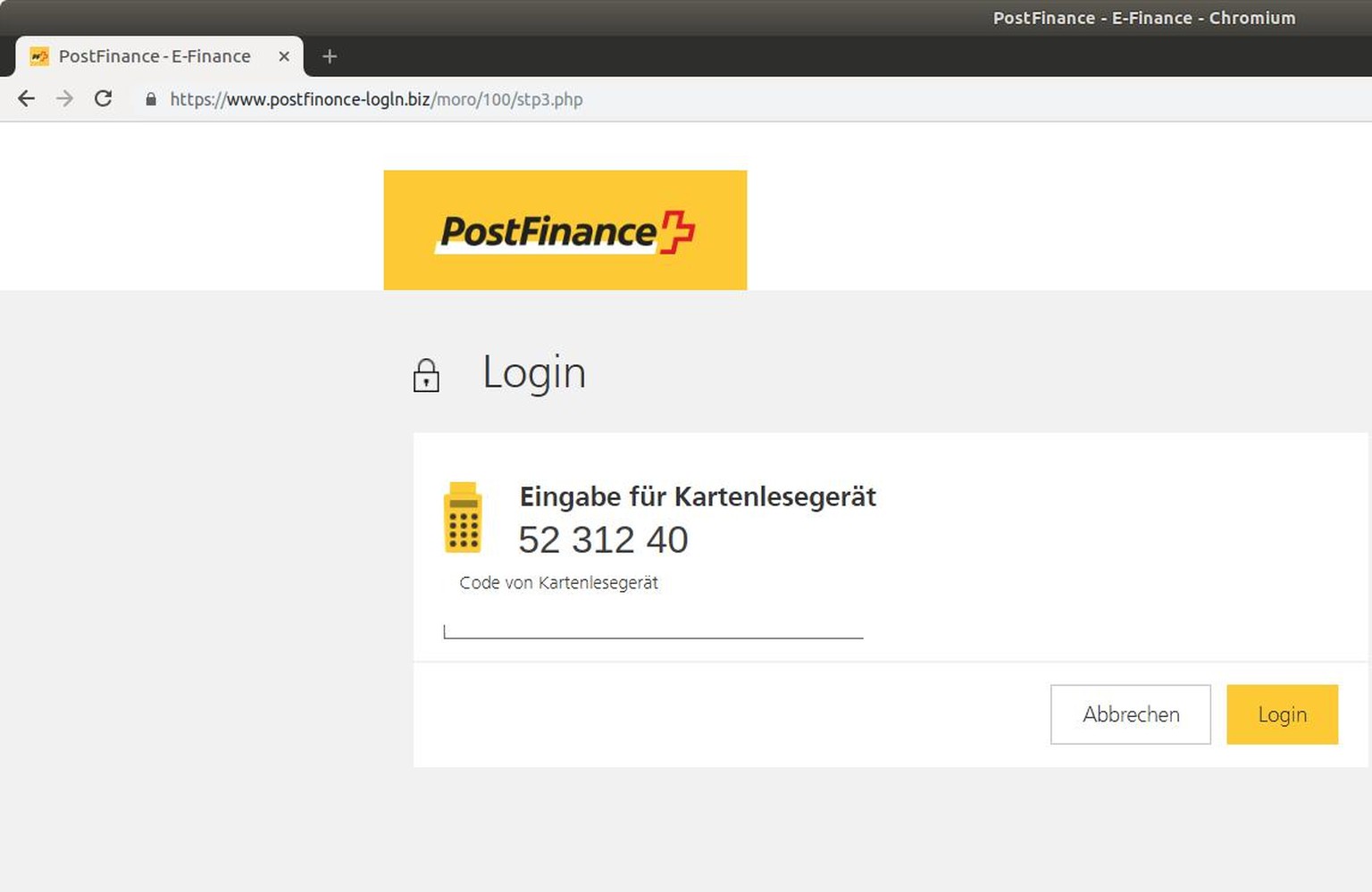 Obacht, diese Webseite ist nicht von Postfinance.