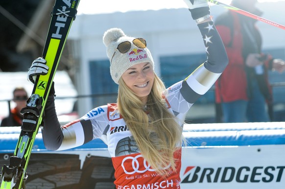 08.03.2015; Garmisch-Partenkirchen; Ski alpin Weltcup - Super-G Frauen; Siegerehrung, im Bild Lindsey Vonn (USA) (Johann Groder/Expa/freshfocus)