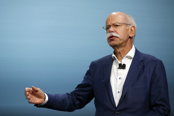 Dieter Zetsche, Chairman of the Board of Management of Daimler AG, Head of Mercedes-Benz Cars, speaks at a media preview at the Auto show in Paris, France, Tuesday, Oct. 2, 2018, 2018. (AP Photo/Thiba ...