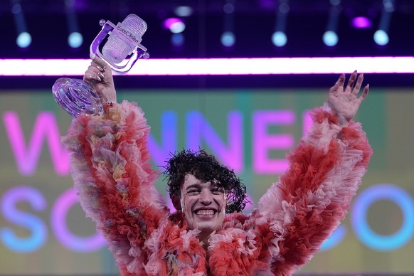 Nemo of Switzerland, who performed the song The Code, celebrates after winning the Grand Final of the Eurovision Song Contest in Malmo, Sweden, Sunday, May 12, 2024. (AP Photo/Martin Meissner)
Bambie  ...