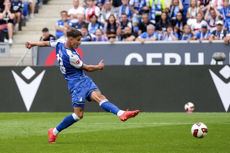 Torsch�tze Adam Hlozek Hoffenheim, 10, erzielt das Tor zum 2:1, Treffer, Torerfolg, Highlight, Action, Aktion, Spielszene, 12.09.2026, Sinsheim Deutschland, Fussball, Bundesliga, TSG 1899 Hoffenheim - ...
