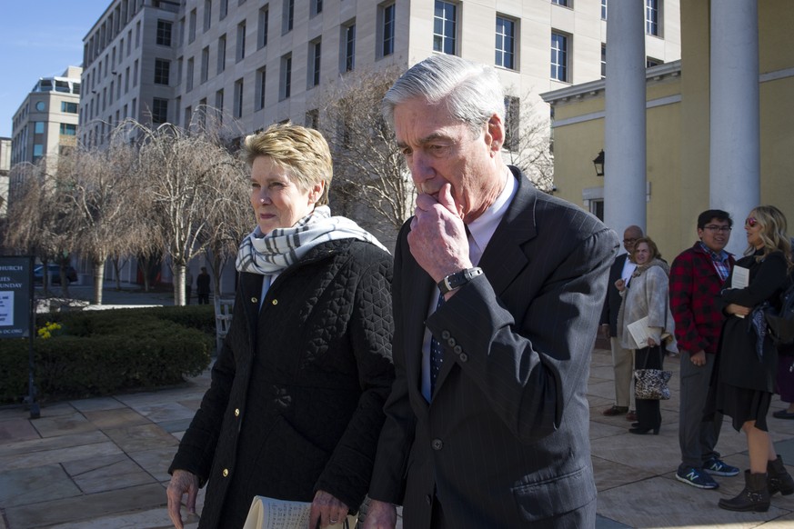 Special Councel Robert Mueller, and his wife Ann, depart St. John&#039;s Episcopal Church, across from the White House, in Washington, Sunday, March 24, 2019. Mueller closed his long and contentious R ...