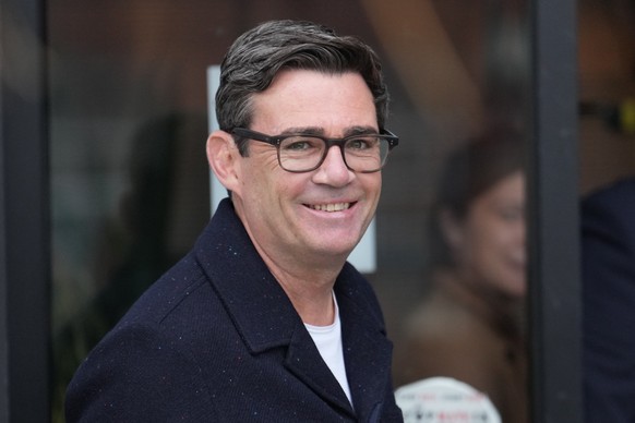 FILE - Andy Burnham, the Mayor of Manchester, arrives a fringe meeting during the annual Labour Party conference in Liverpool, England, Sept. 29, 2025. (AP Photo/Jon Super, File)
Britain Politics