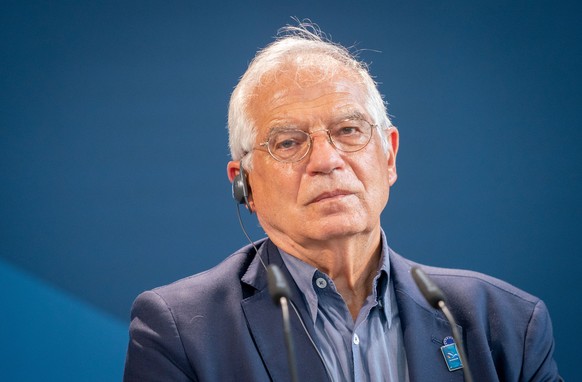 epa08631799 EU Foreign Minister Josep Borrel gives a press conference after the informal talks between the EU Foreign Ministers and their EU counterparts, in Berlin, Germany, 28 August 2020. The topic ...