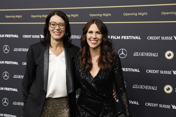 SRG director, Nathalie Wappler, left, and television host Susanne Wille arrive on the Green Carpet for the Opening Night of the 18th Zurich Film Festival (ZFF) in Zurich, Switzerland, on Thursday, Sep ...