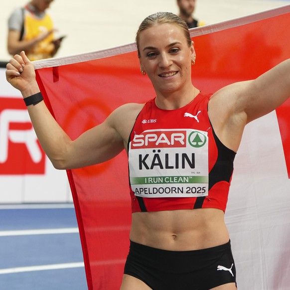 From the left, third-placed Germany&#039;s Malaika Mihambo, first placed Italy&#039;s Larissa Iapichino and second-placed Switzerland&#039;s Annik Kalin celebrate after the long jump final during Euro ...