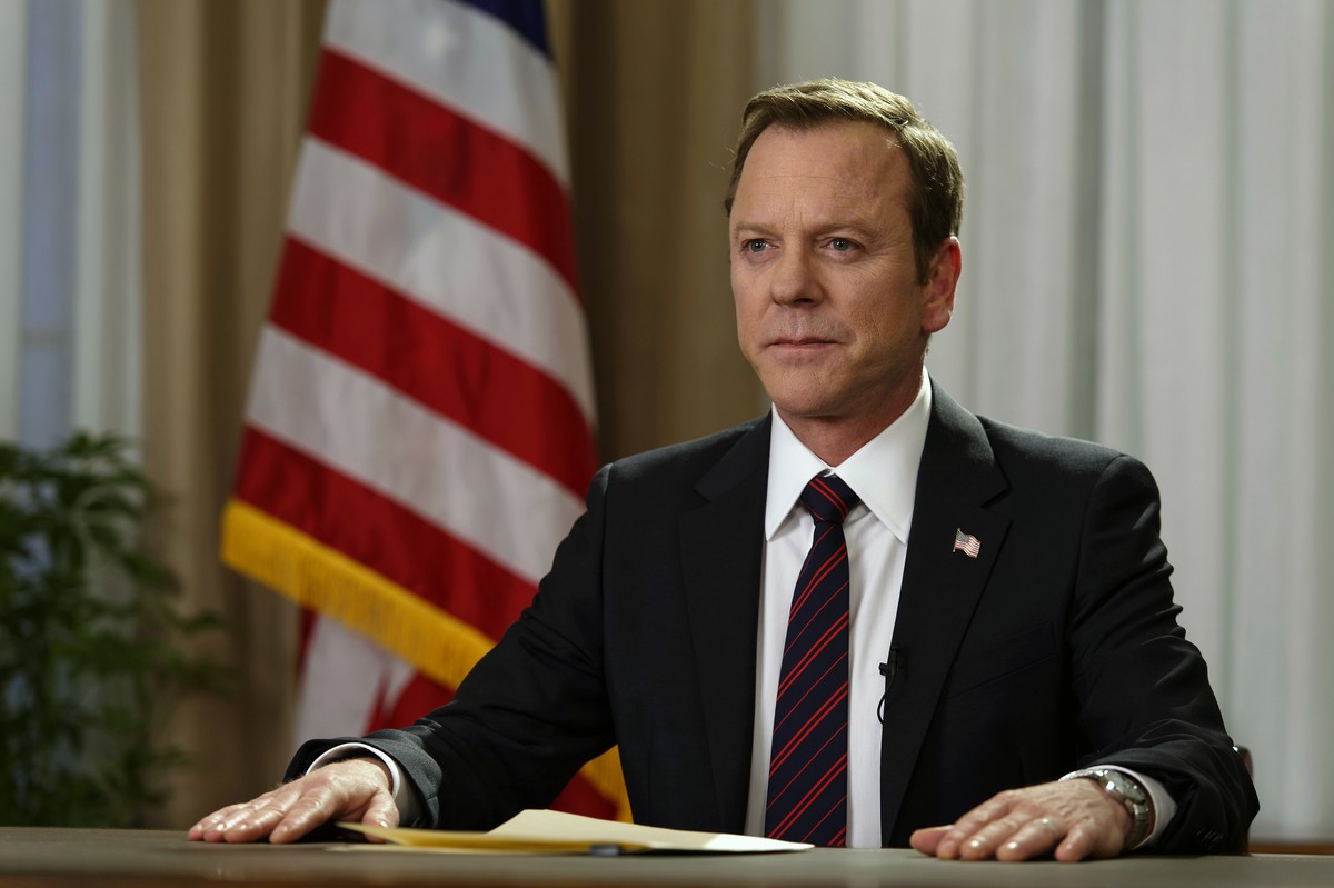 In this image released by ABC, Kiefer Sutherland portrays Tom Kirkman in a scene from, "Designated Survivor," premiering Wednesday, Sept. 21. (Ben Mark Holzberg/ABC via AP)