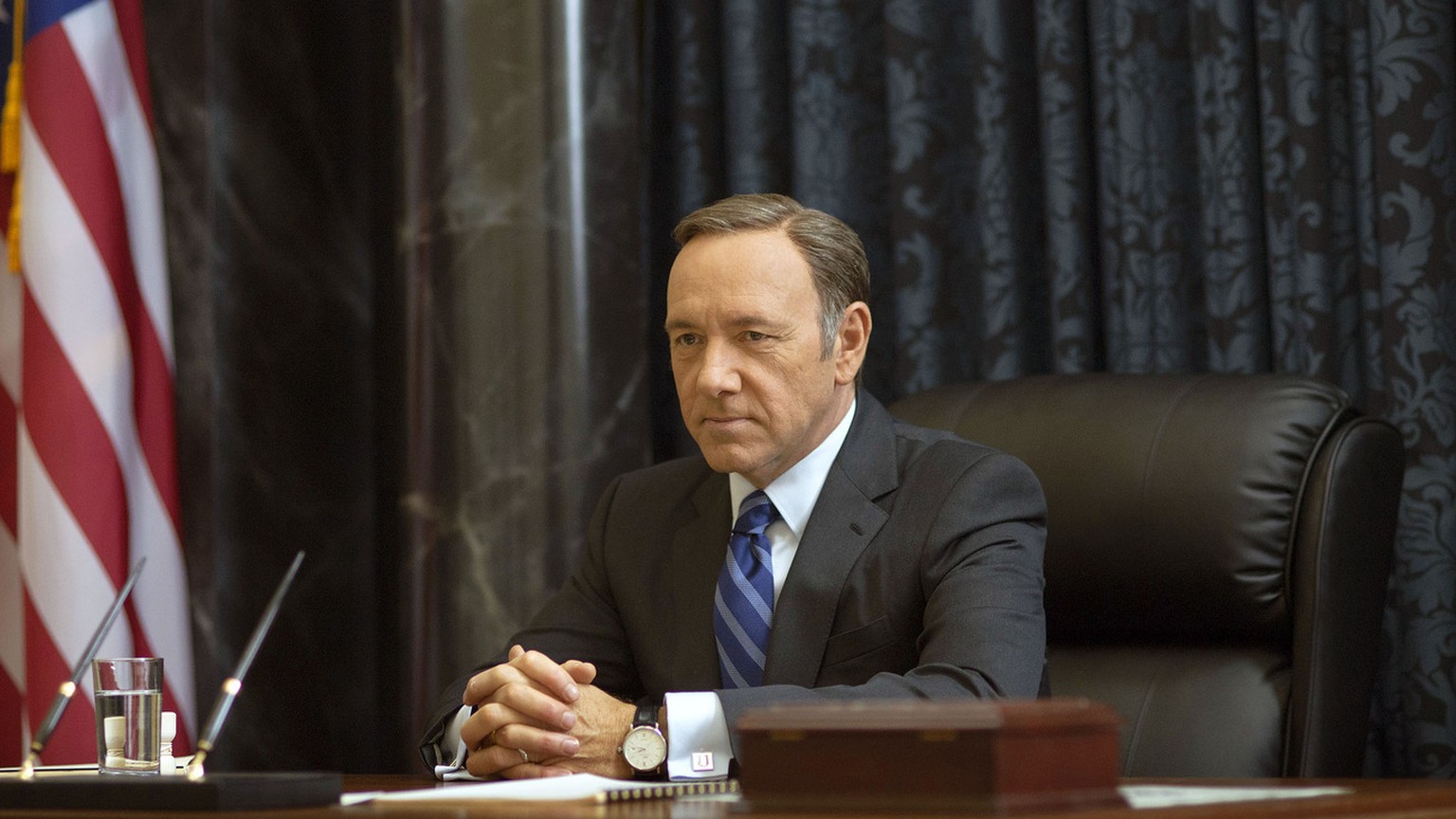 This image released by Netflix shows Kevin Spacey as Francis Underwood in a scene from &quot;House of Cards.&quot; The second season of the popular original series premieres on Friday, Feb. 14, 2014 o ...