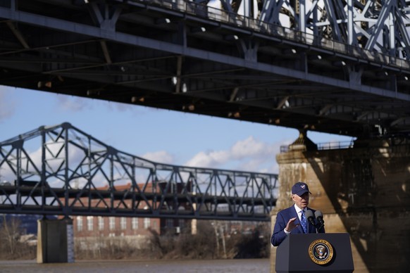President Joe Biden speaks about his infrastructure agenda under the Clay Wade Bailey Bridge, Wednesday, Jan. 4, 2023, in Covington, Ky. Biden&#039;s infrastructure deal that was enacted in late 2021  ...