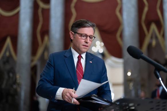 Speaker of the House Mike Johnson, R-La., speaks with reporters after the final vote to bring the longest government shutdown in history to an end, at the Capitol in Washington, Wednesday, Nov. 12, 20 ...