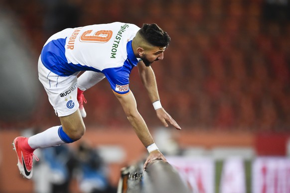 GCs Manus Dabbur jubelt nach seinem 2:1 fuer den Grasshopper Club Zuerich am Super League Fussballspiel zwischen dem Grasshopper Club Zuerich und dem FC St. Gallen im Letzigrund, aufgenommen am Samsta ...