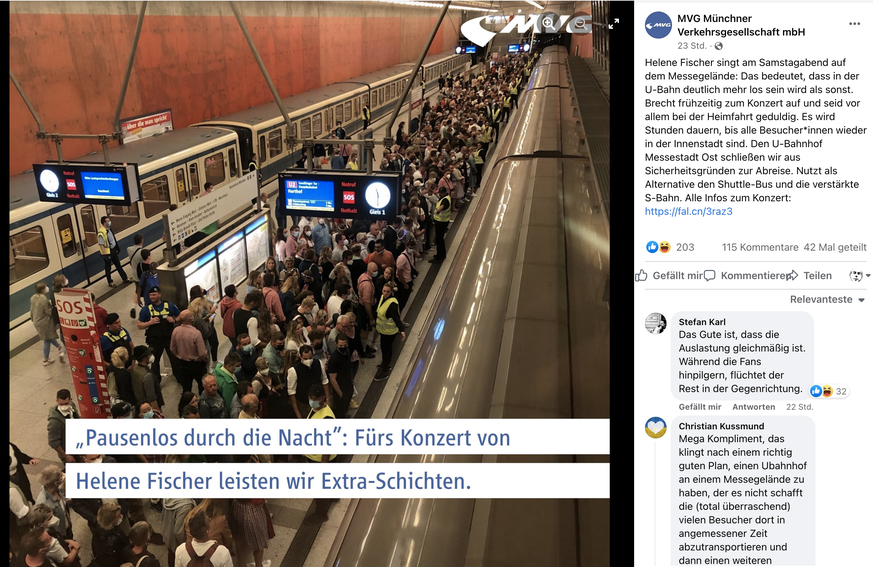 Facebook-Posting der Verkehrsbetriebe München.