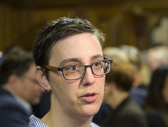Grossraetin Tonja Zuercher, Gruenes Buendnis (GB), im Abstimmungsforum im Rathaus in Basel, am Sonntag, 10. Februar 2019. (KEYSTONE/Georgios Kefalas)