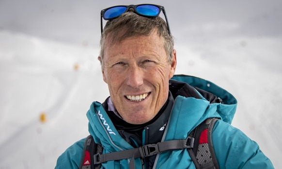 Pirmin Zurbriggen, ambassador and former ski racer of Switzerland poses front of the new ski slope &quot;Gran Becca&quot; which will be used in the ski world cup calendar during a medias visit between ...