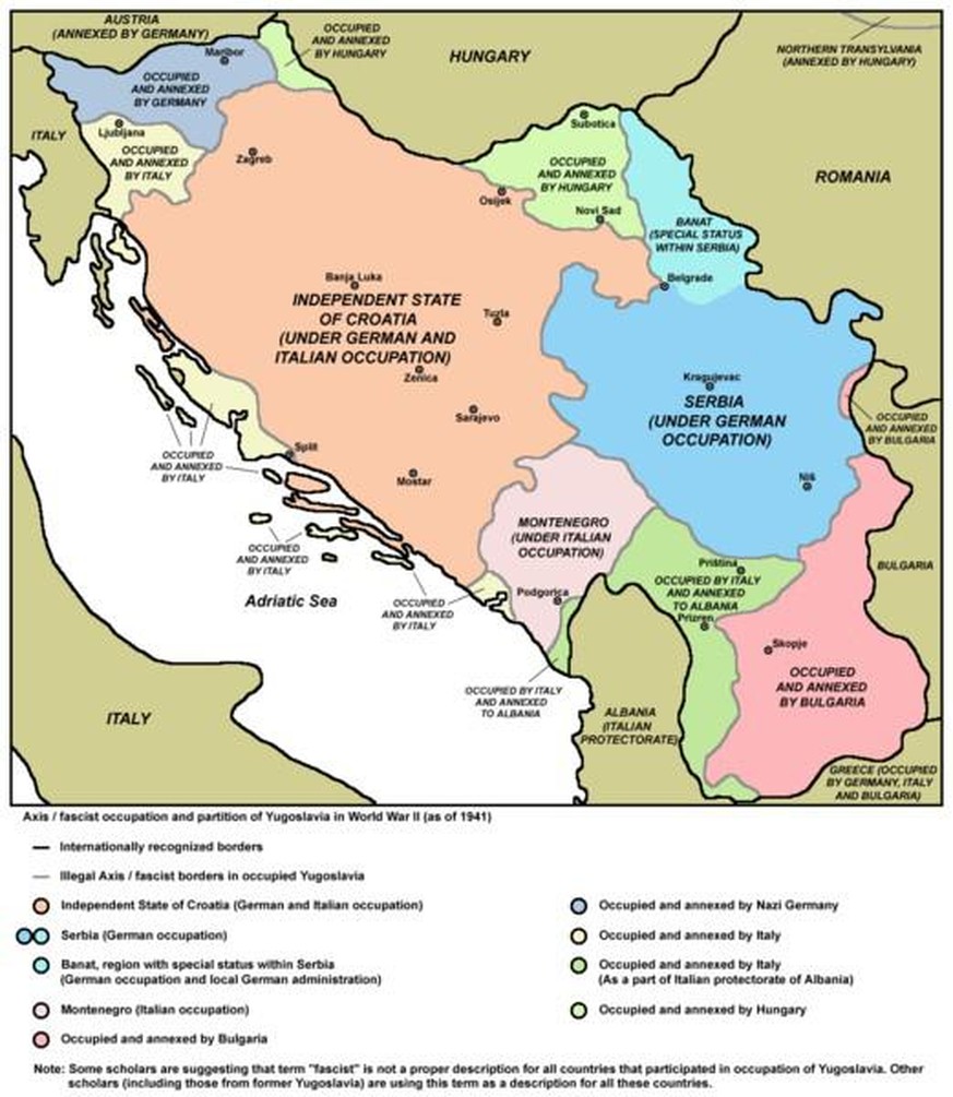 Axis / Fascist occupation and partition of Yugoslavia in World War II (as of 1941).
https://da.wikipedia.org/wiki/Fil:Fascist_occupation_of_yugoslavia.png