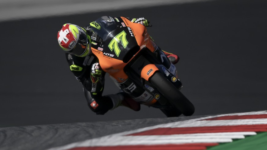 epa08616016 Swiss Moto2 rider Dominique Aegerter of NTS RW Racing GP in action during first training session of the Motorcycling Grand Prix of Styria at the Red Bull Ring in Spielberg, Austria, 21 Aug ...