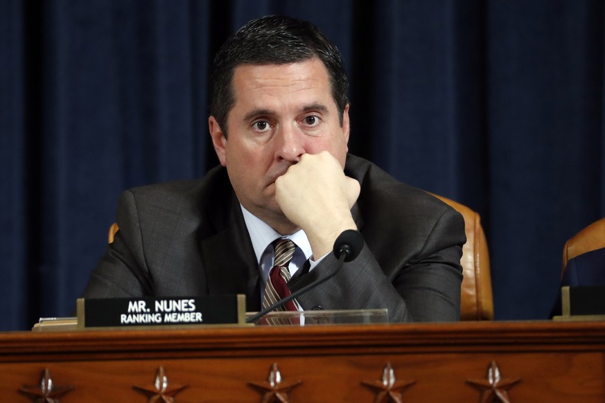 epa08010321 Ranking member Rep. Devin Nunes of Calif., listens to questioning of Ambassador Kurt Volker, former special envoy to Ukraine, and Tim Morrison, a former official at the National Security C ...