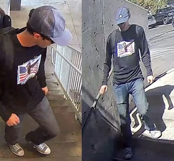 Vom FBI veröffentlichte Aufnahmen einer gesuchten Person im Mordfall Charlie Kirk (11. Sept. 2025)