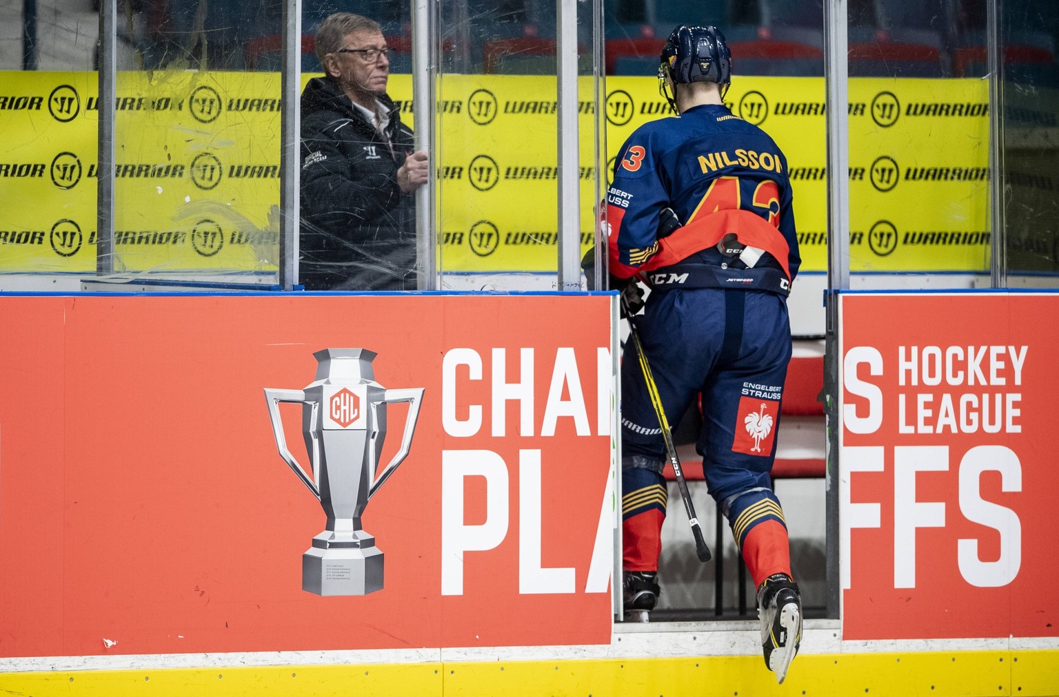 200107 Tom Nilsson of Djurgarden steps in to the penalty box during the CHL semi final between Djurgarden and Mountfield on January 7, 2020 in Stockholm. Photo: Jesper Zerman / BILDBYRAN / Cop 234 bbe ...