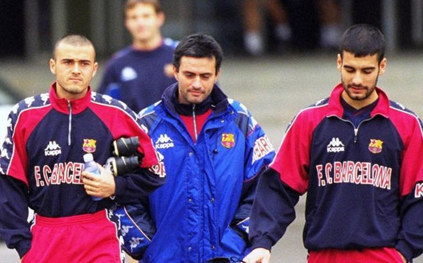Trainer-Kaderschmiede FC Barcelona: Luis Enrique, José Mourinho (schon ausgeschieden) und Pep Guardiola im Jahr 1996.