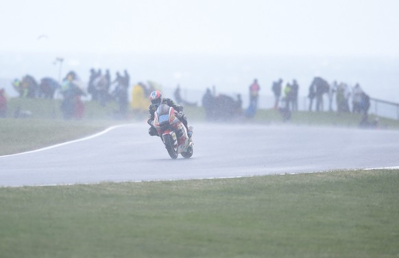 epa05597151 Marcel Schroetter of Germany for AGR Team in action in the rain at the Moto2 Free Practice 3 at the 2016 Australian MotoGP at Phillip Island, Victoria, Australia, 22 October 2016. The Aust ...