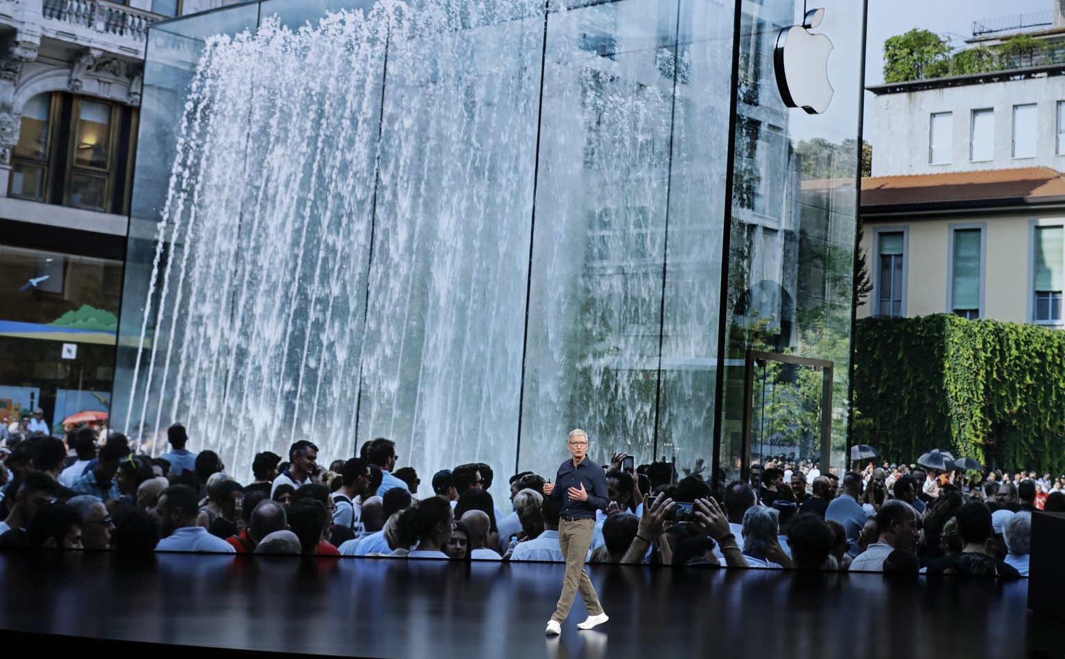 Apple CEO Tim Cook speaks at the Steve Jobs Theater during an event to announce new Apple products Wednesday, Sept. 12, 2018, in Cupertino, Calif. (AP Photo/Marcio Jose Sanchez)